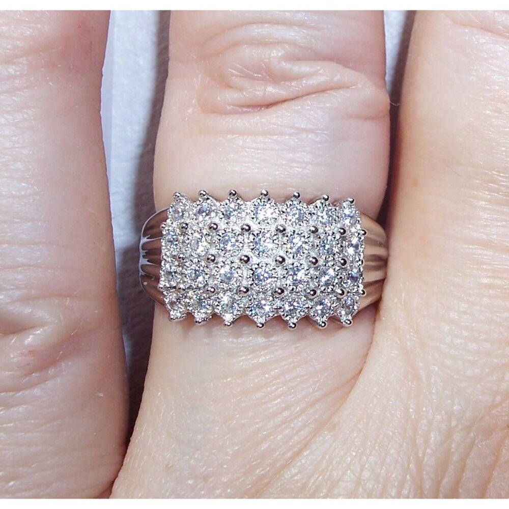 4 Row Pave Ring Cubic Zirconia 925 Sterling Silver Women's - Picture 5 of 14